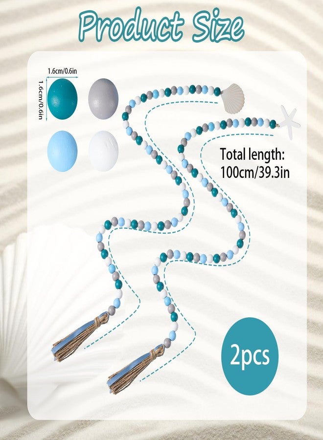 Zelphvt 2 PCS Farmhouse Seashell Bead Garland with Tassels Coastal Tiered Tray Decorations Set Wood Decorative Bead Garland Nautical Boho Home Decor for Kitchen and Living Room - Image 2